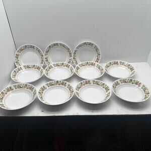 11Noritake Progression HOMECOMING 7 1/2" Coupe Soup Bowls 1970 Japan Birds Fruit